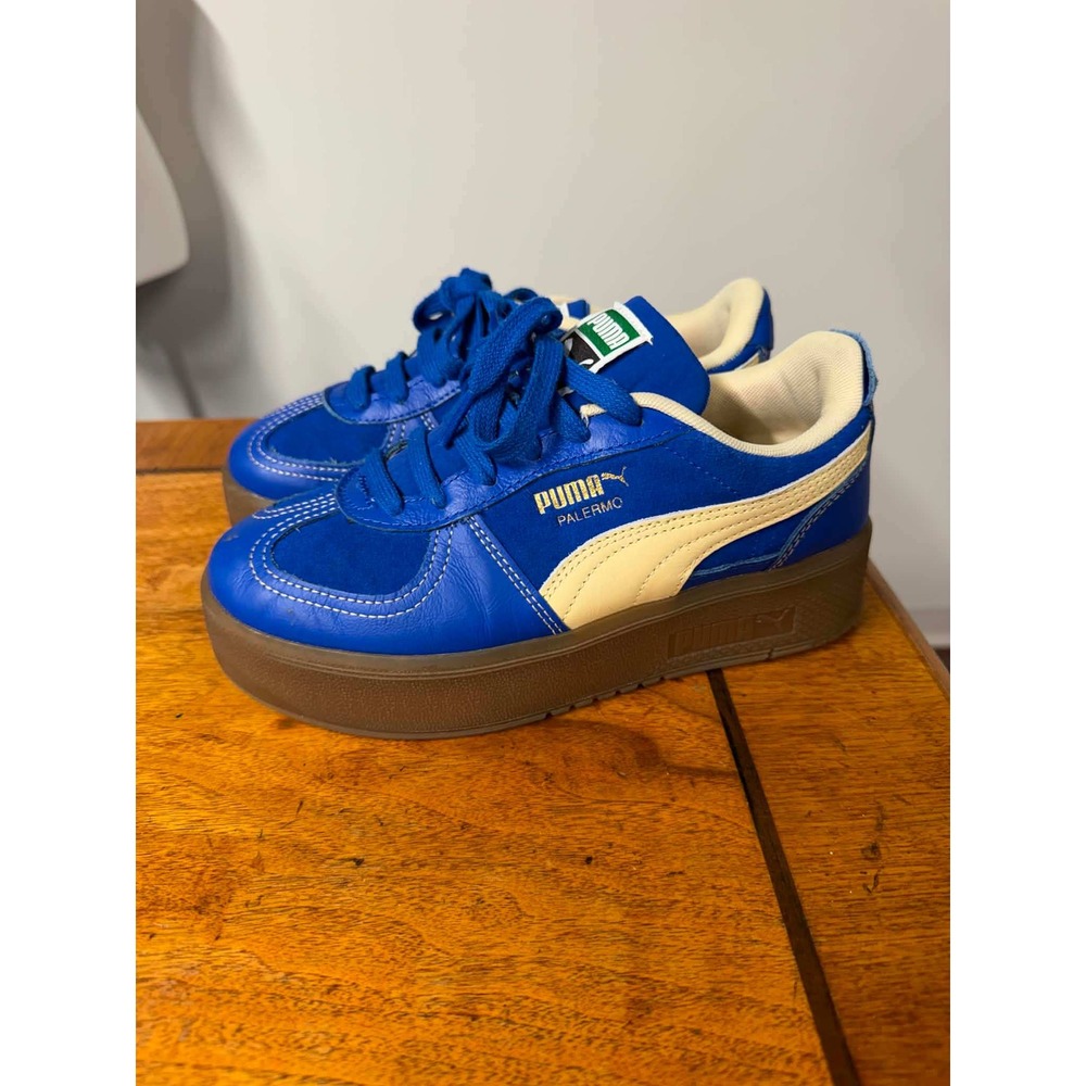 Puma Womens 7.5 Blue Palermo Wedge Sneakers Platform Leather Suede 400452-01
